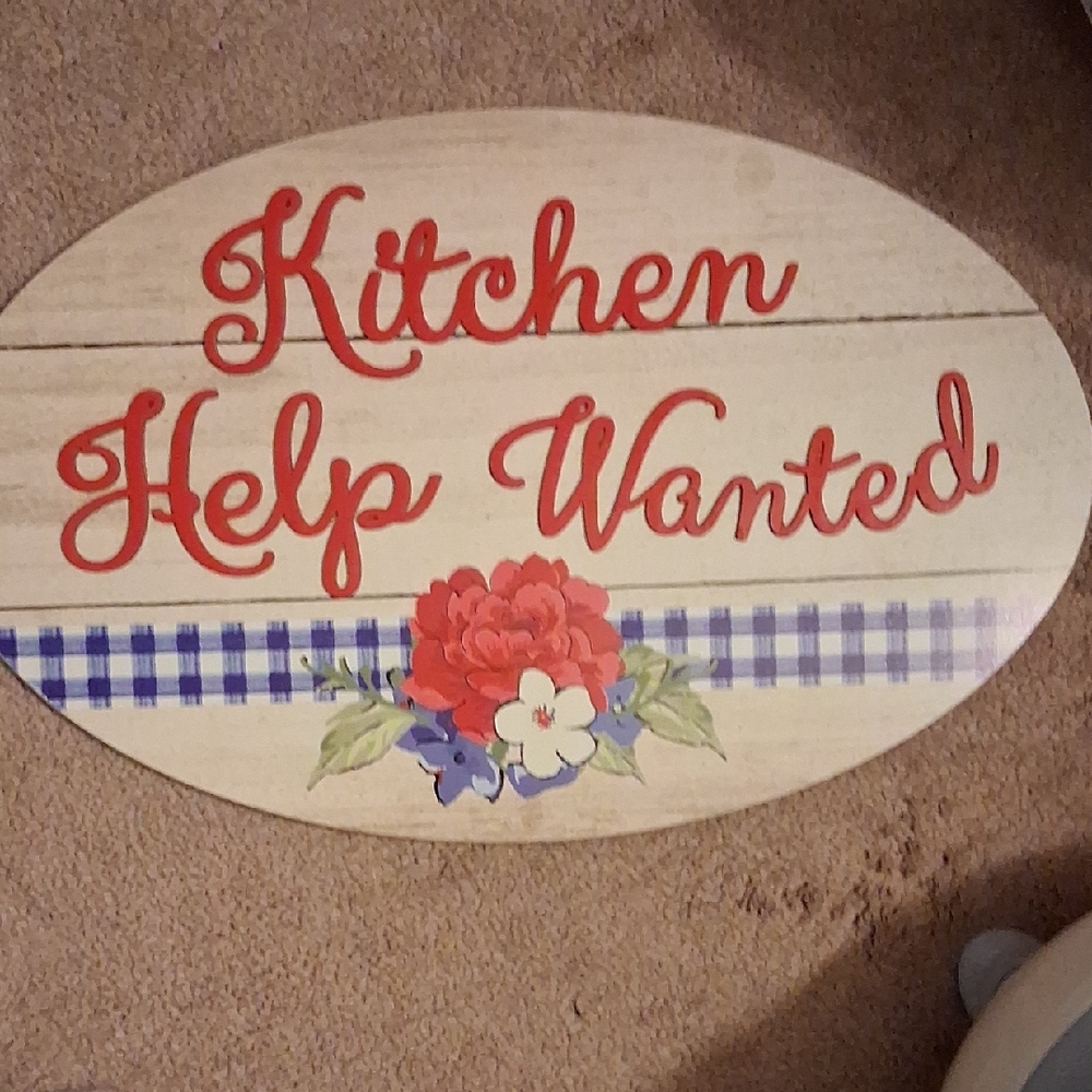 Rustic Kitchen Help Wanted Sign with Red and Blue Floral Design